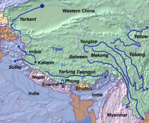 Los principales ríos que fluyen desde la meseta del Tíbet